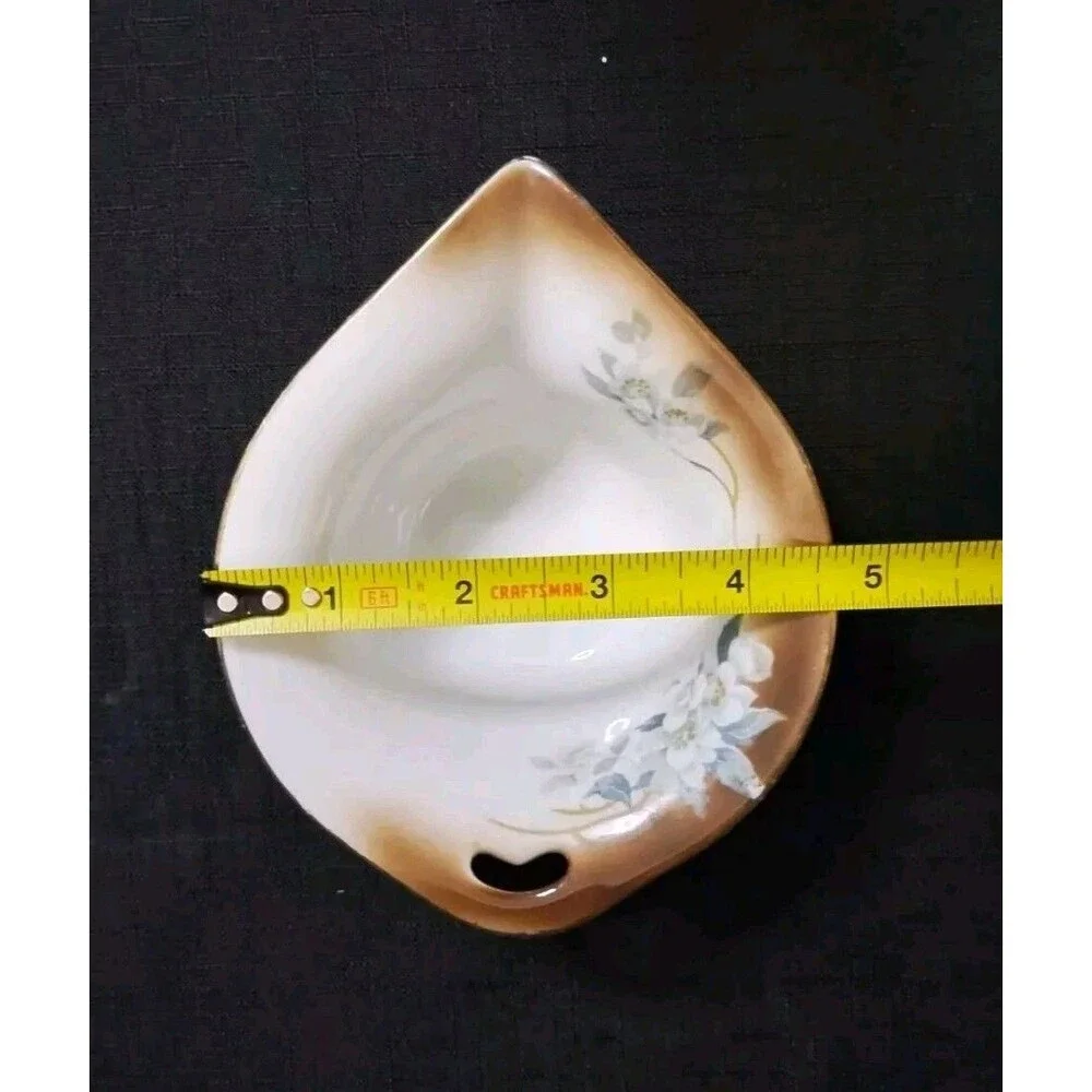 PV Vessra Germany Porcelain Sauce Dish with Underplate Painted Flowers Gold Rim